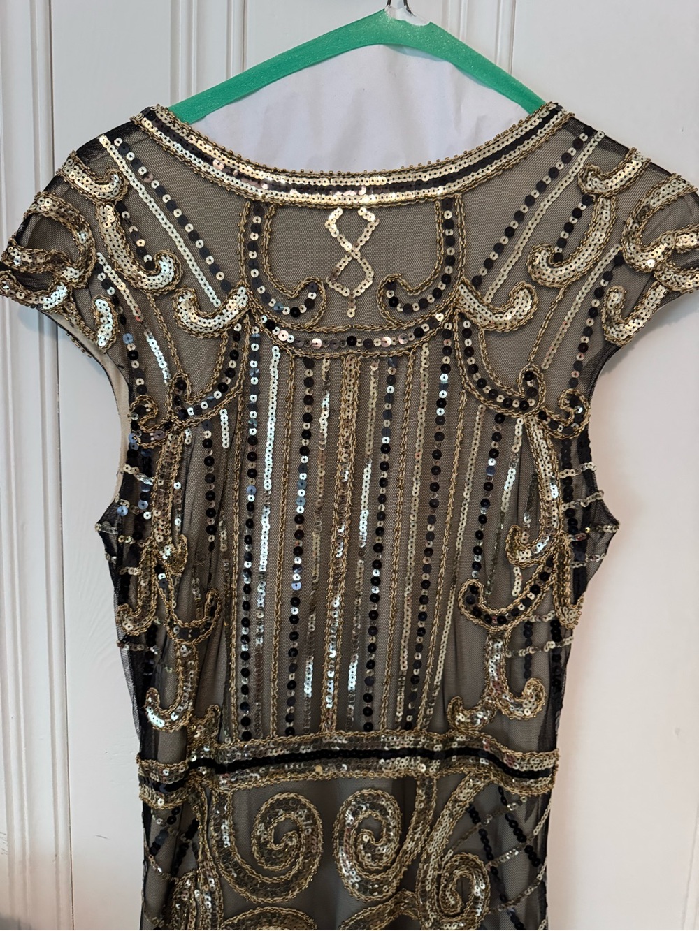 Embellished Gold and Black Fringe Midi Dress